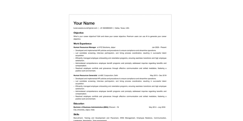 free resume builder showing basic template to create your resume